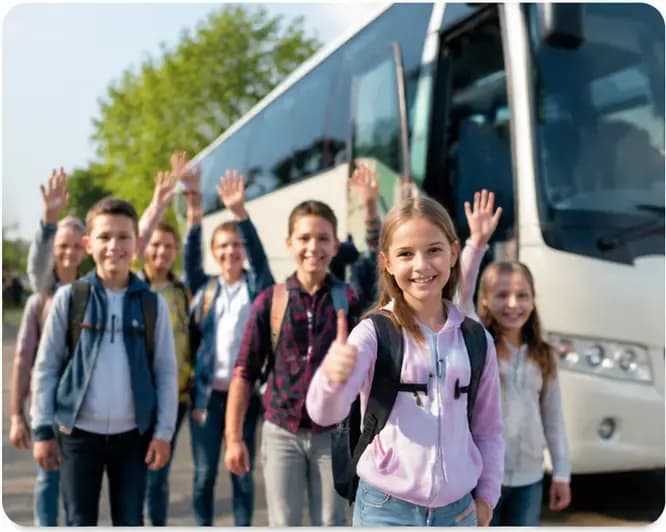 Fly&Joy tourist group in front of a coach